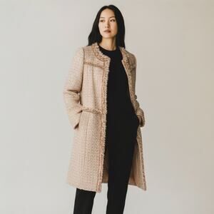 Tweed Suit Jacket Blazer Thigh Length Peach Cream Taupe Small by Minimum Reflex